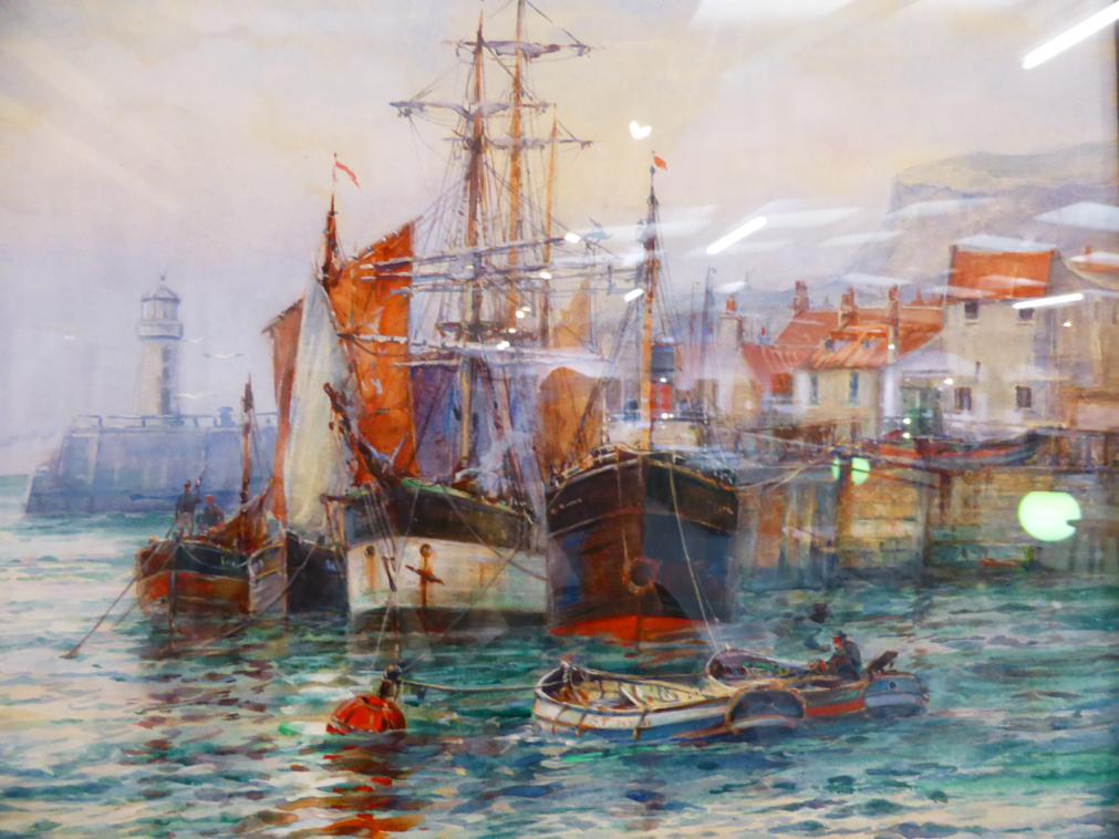 Frank (Frederick) William Scarborough (1896-1939) Whitby Harbour Signed, watercolour heightened with - Image 2 of 4