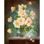 Cecil Kennedy (1905-1997) ''Rosa Nevada Roses in a glass'' Signed, extensively inscribed on