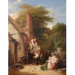 Attributed to William Frederick Witherington (1785-1865) Unloading a farmyard cart Indistinctly