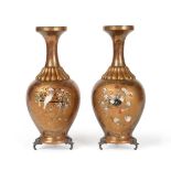 A Pair of Japanese Lacquer and Shibayama Bottle Vases, Meiji period (1868-1912), the trumpet necks