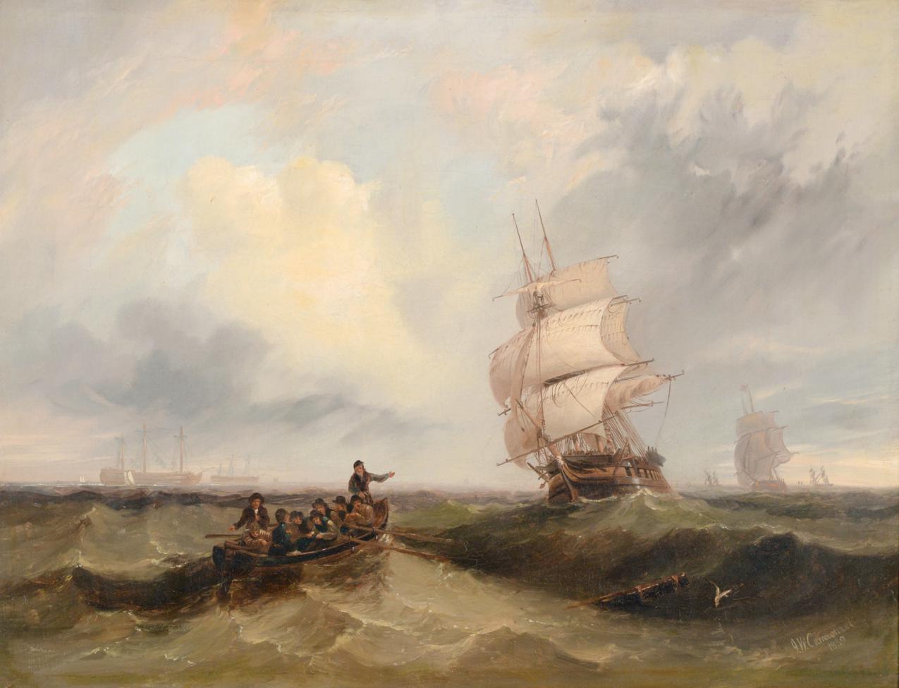 John Wilson Carmichael (1800-1868) Shipping in choppy waters Signed and dated 1839, oil on canvas,