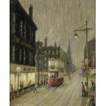 Arthur Delaney (1927-1987) ''Late Night Tram'' Signed, inscribed and initialled verso, oil on board,