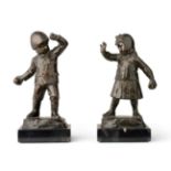 Karl Hackstock (Austrian, 1855-1919): A Pair of Bronze Figures of Children Snowballing, on black