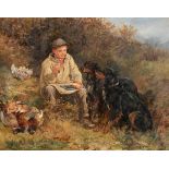 James Hardy Jnr RI (1832-1889) ''Forever Hopeful'' - Gordon Setters and a resting figure with the