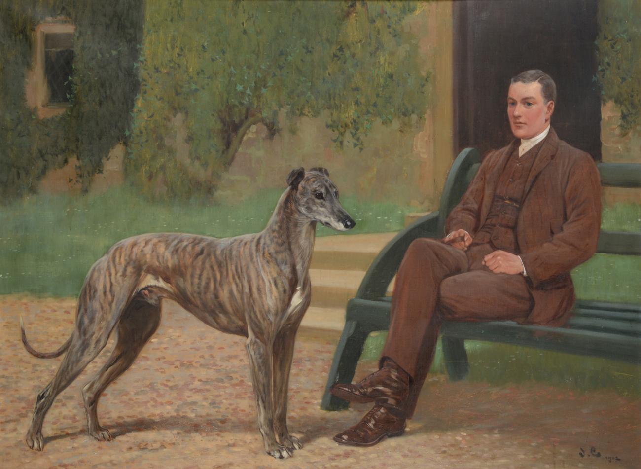 John Charlton (1849-1917) Greyhound 'Fullerton' with his trainer and breeder E. Dent, Esq.,