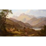 Samuel Smith (fl.1830-1857) ''The Langdale Pikes overlooking Ellerwater'' Signed, oil on canvas,