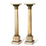 A Pair of Green Alabaster Onyx Gilt Metal Pedestals, late 19th/early 20th century, the square