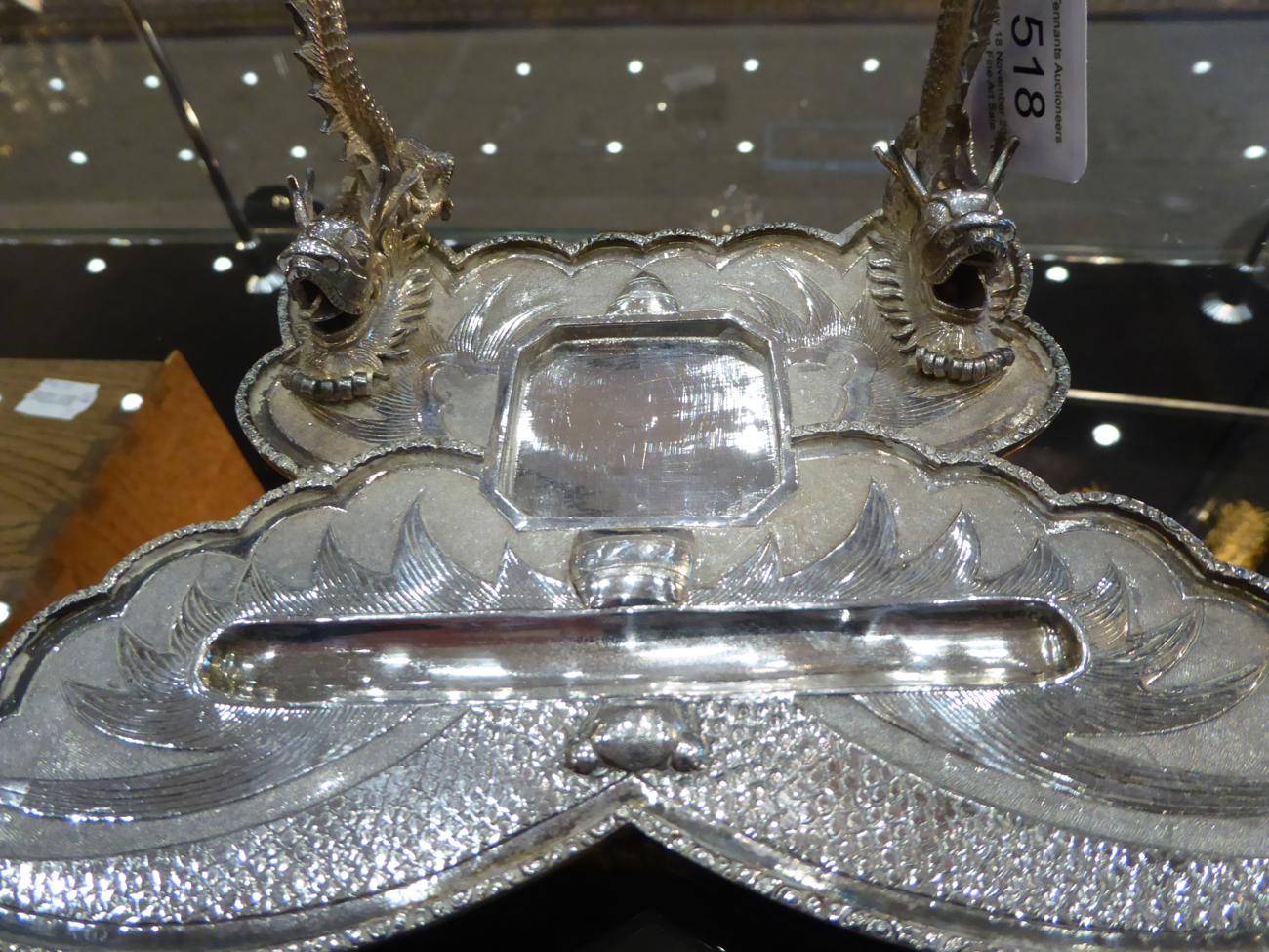 A Chinese Export Silver Inkstand, marked Wooshing, early 20th century, of butterfly shape with - Image 8 of 8