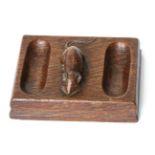 Mouseman: A Robert Thompson English Oak Double Pin Tidy, with carved mouse signature, 10cm by 13cm