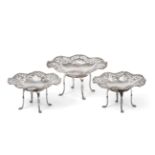 A Set of Three Edwardian Pierced Silver Comports, Cooper Brothers & Sons, Sheffield 1908,