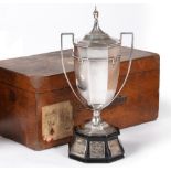 A George V Silver Twin Handled Silver Trophy Cup and Cover, Mappin & Webb, Sheffield 1920, of