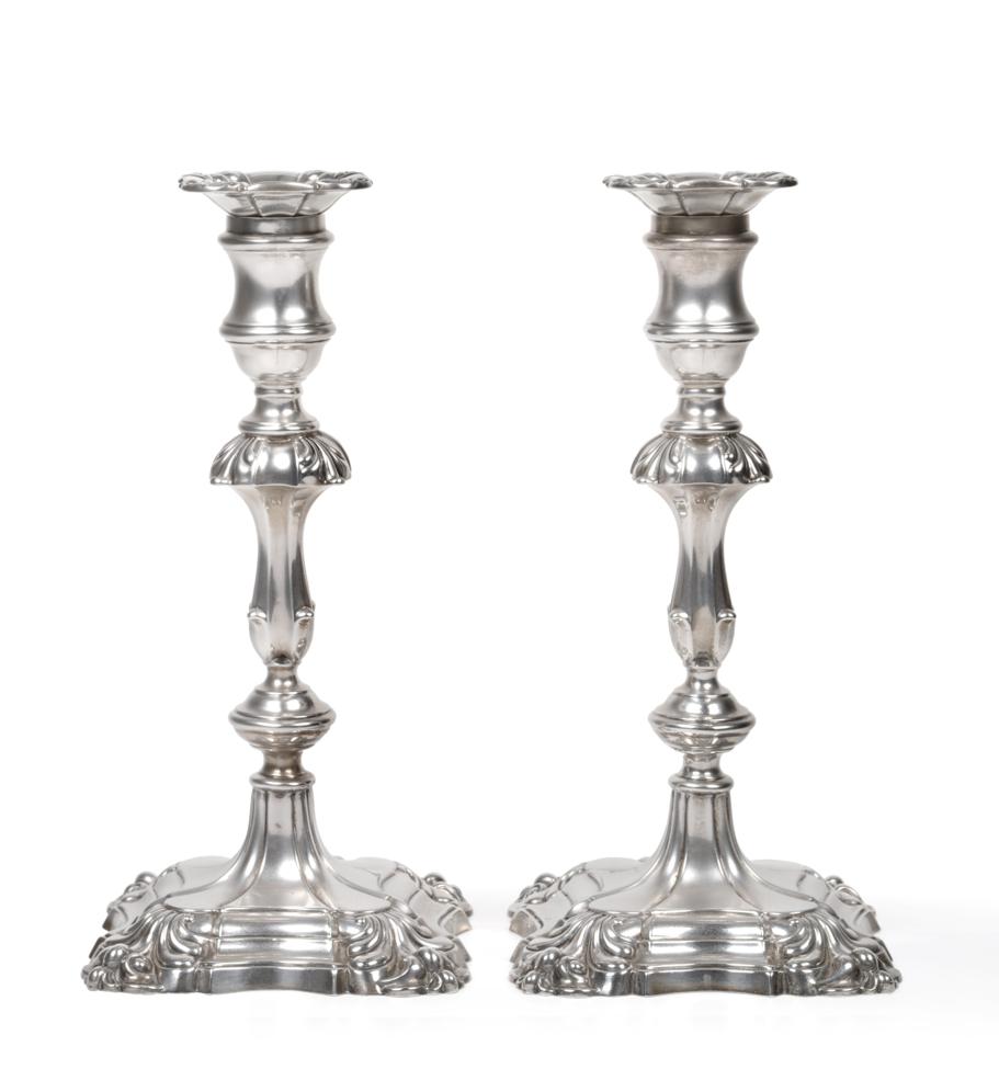 A Pair of George II Style Silver Candlesticks, Hawksworth, Eyre & Co Ltd, Sheffield 1917, shaped