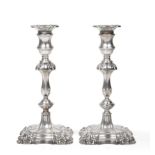 A Pair of George II Style Silver Candlesticks, Hawksworth, Eyre & Co Ltd, Sheffield 1917, shaped
