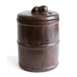 Mouseman: A Robert Thompson English Oak Jar and Cover, of cylindrical barrel form, the cover with