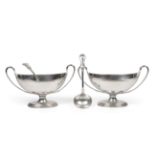 A Pair of George III Silver Sauce Tureens, Henry Chawner, London 1794, oval on pedestal foot, with