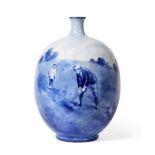 A Doulton Burslem Golfing Vase, by J.Littler, painted in blue with a golfer and his caddy watching