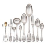 A Service of Victorian Silver Fiddle and Thread Pattern Flatware, Chawner & Co (George Adams),