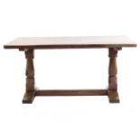 Mouseman: A 1940s Robert Thompson English Oak 5ft Refectory Table, the three plank dowelled-top