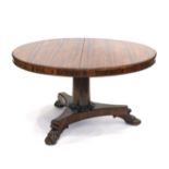 A William IV Rosewood Circular Dining Table, 2nd quarter 19th century, raised on a column support