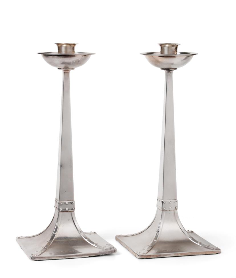 A Pair of Arts & Crafts Style Silver Candlesticks, James Dixon & Son, Sheffield 1999, the design