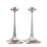 A Pair of Arts & Crafts Style Silver Candlesticks, James Dixon & Son, Sheffield 1999, the design