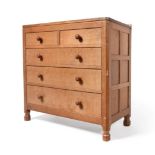 Mouseman: A Robert Thompson English Oak Chest of Drawers, with raised upstand, above two short