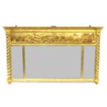 A Victorian Gilt and Gesso Overmantel Mirror, circa 1870, the original mirror plate within a stiff