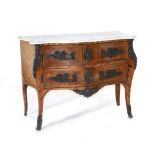 A Louis XV Kingwood and Rosewood Three Drawer Commode, late 18th century, with a grey and white