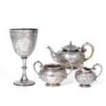 Coursing Interest - A Victorian Scottish Silver Presentation Three Piece Tea Service, maker's mark