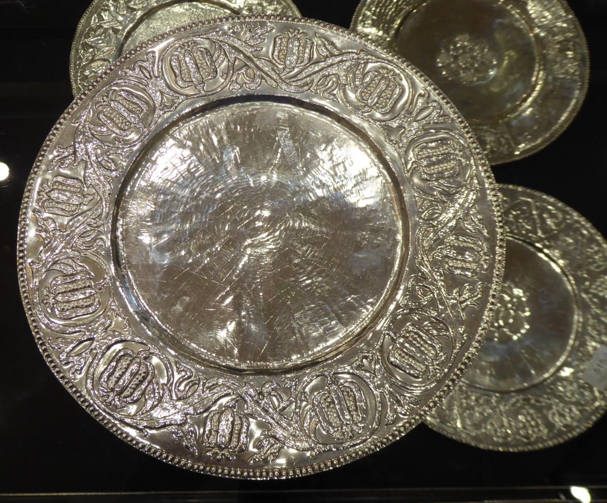 A Set of Four Edwardian Arts & Crafts Silver Plates, Thomas Adolphus Falcon, Birmingham 1902, each - Image 2 of 11