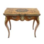 A Victorian Figured Walnut, Tulipwood Banded and Gilt Metal Mounted Foldover Card Table, 3rd quarter