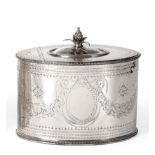 A George III Silver Tea Caddy, Thomas Daniell, London 1783, oval with bead borders, the cover hinged