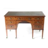 An Edwardian Mahogany, Satinwood Banded and Marquetry Inlaid Desk, stamped Edwards & Roberts,