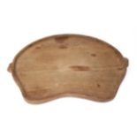 Mouseman: A Robert Thompson Kidney Shaped English Oak Tea Tray, with two carved mice handles, 47cm