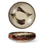 Janet Darnell Leach (American, 1918-1997): A Stoneware Bowl, oat meal glaze with tenmoko brush