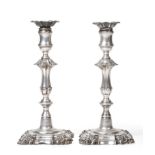 A Pair of George IV Silver Candlesticks, T J & N Creswick, Sheffield 1828, of 18th century style,