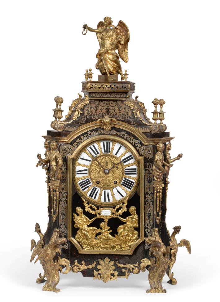 A Louis XIV Style ''Boulle'' Striking Table Clock, circa 1870, the elaborate case with tortoiseshell