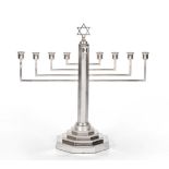 A Large Modern Silver Hanukkah Menorah, C J Vander Ltd, Sheffield 2001, of typical form, with