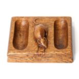 Mouseman: A Robert Thompson English Oak Double Pin Tidy, with carved mouse signature, 10cm by 12.