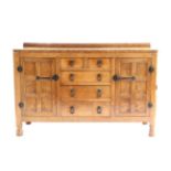 Mouseman: A 1940s Robert Thompson English Oak 4ft 9in Panelled Sideboard, with raised upstand