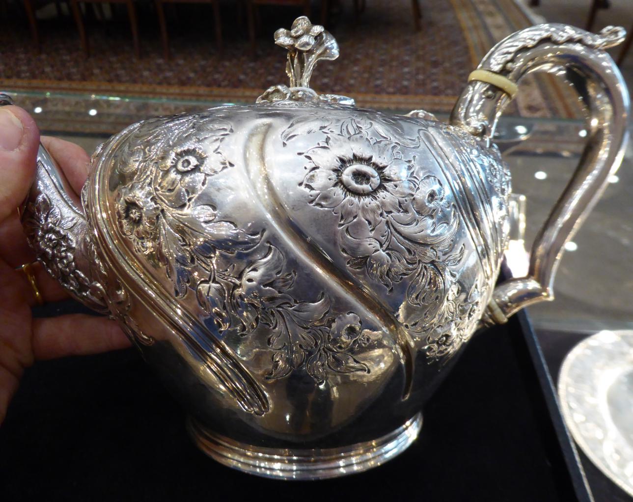 A George IV Silver Teapot, Paul Storr, London 1829, of inverted baluster shape, with foliate - Image 4 of 9