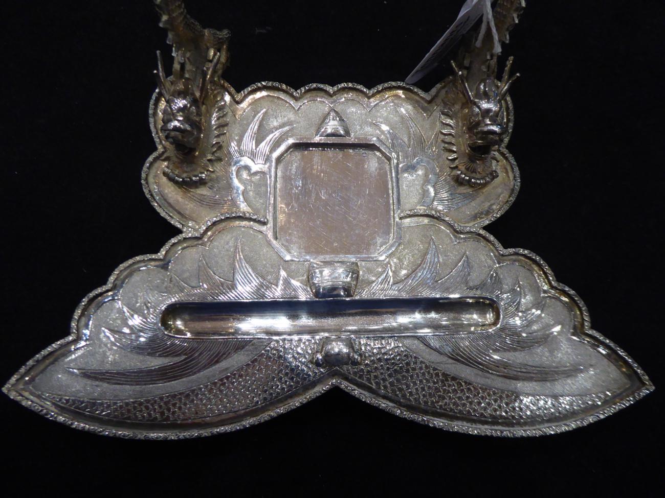 A Chinese Export Silver Inkstand, marked Wooshing, early 20th century, of butterfly shape with - Image 3 of 8