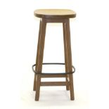 Mouseman: A Robert Thompson English Oak Bar Stool, shaped adzed top, on four octagonal legs, with