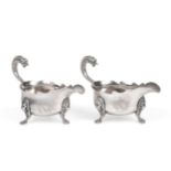 A Pair of George II Provincial Silver Sauceboats, James Kirkup Newcastle 1747, with shaped rim,