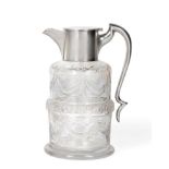 A Silver Mounted Cut Glass Claret Jug, James Dixon & Sons, Birmingham 1942, the cylindrical body cut