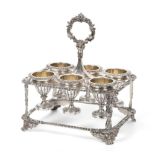 A William IV Silver Egg Cruet, maker's mark WE, London 1830, rectangular with central loop handle,