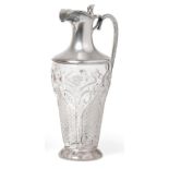 An Edwardian Art Nouveau Silver Mounted Glass Claret Jug, W & G Sissons, Sheffield 1901, the