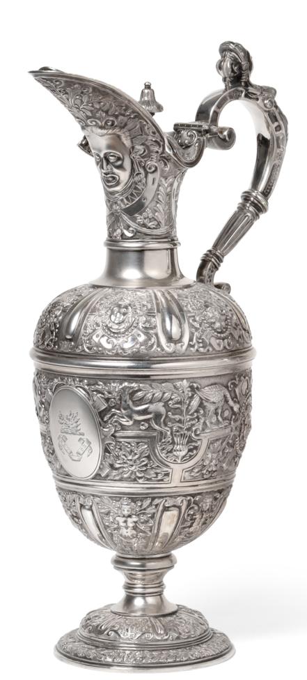 A Victorian Silver Cellini Pattern Claret Jug, Elkington & Co (Frederick Elkington), London 1880,