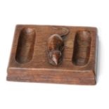 Mouseman: A Robert Thompson English Oak Double Pin Tidy, with carved mouse signature, 10cm by 13cm