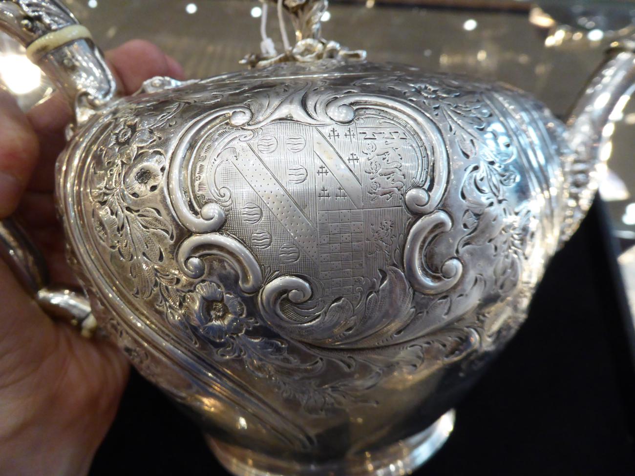 A George IV Silver Teapot, Paul Storr, London 1829, of inverted baluster shape, with foliate - Image 5 of 9